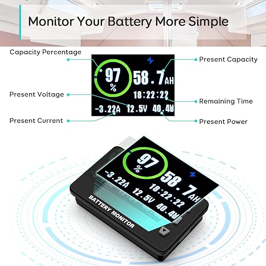 LNEX 500A Shunt Battery Monitor, 2.4" Color Screen RV Monitor - Image 2