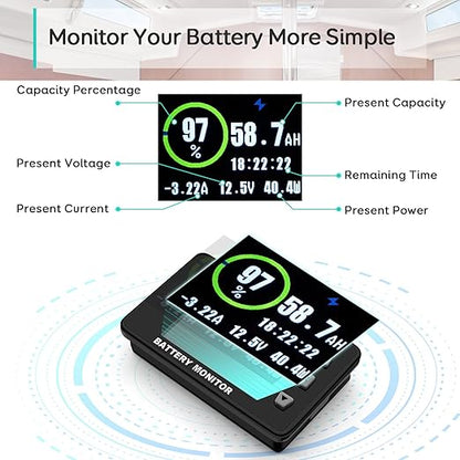 LNEX 500A Shunt Battery Monitor, 2.4" Color Screen RV Monitor - Image 2