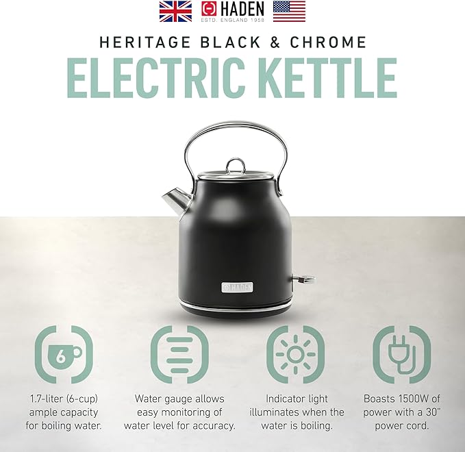 HADEN Heritage 1.7 Liter Stainless Steel Electric Kettle, Hot Water Kettle - Image 2