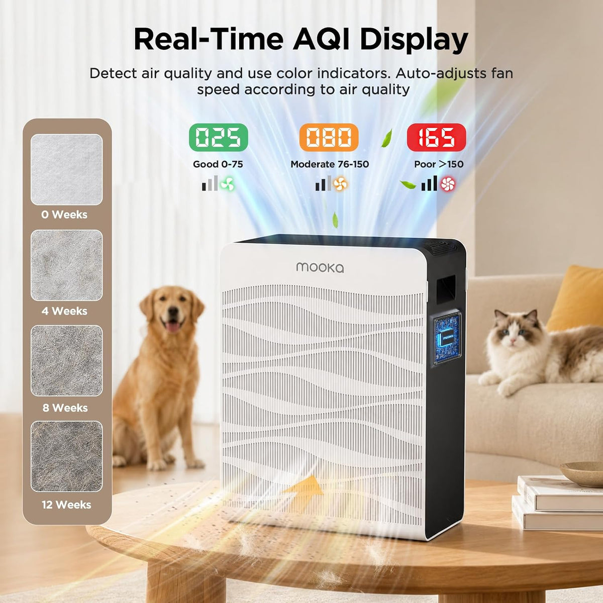 mooka air purifier for home pet large room, side view