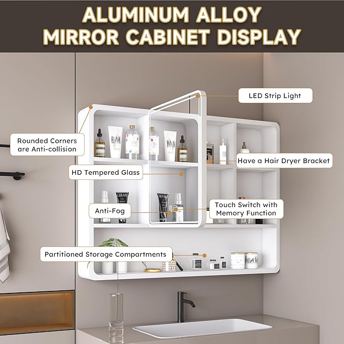 35x28 Inch Bathroom Mirror Cabinet - Image 3