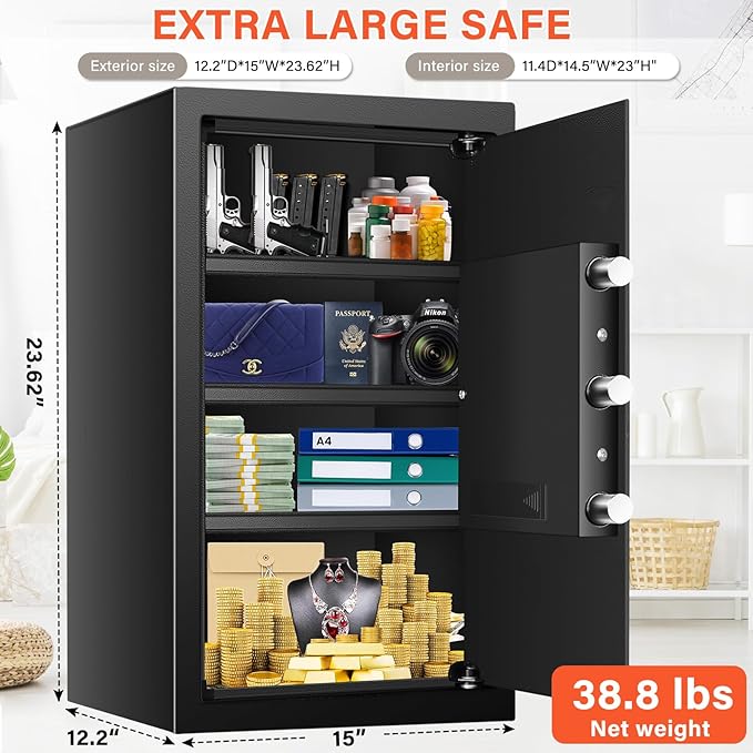 Safe Box with Fireproof Waterproof Bag, Home Safe with Keys & Pass Code & Wall - Image 2