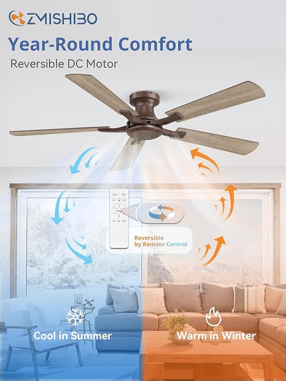 ZMISHIBO 52 Inch Ceiling Fan No Light, Flush Mount Low Profile, Farmhouse Brown - Image 5