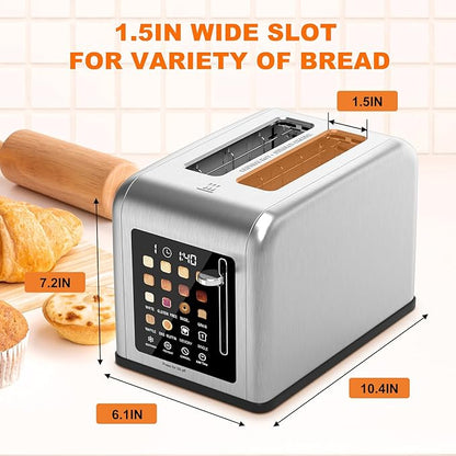 2 Slice Toaster Touch Screen, Stainless Steel Toasters Digital Timer 2 Slot - Image 6