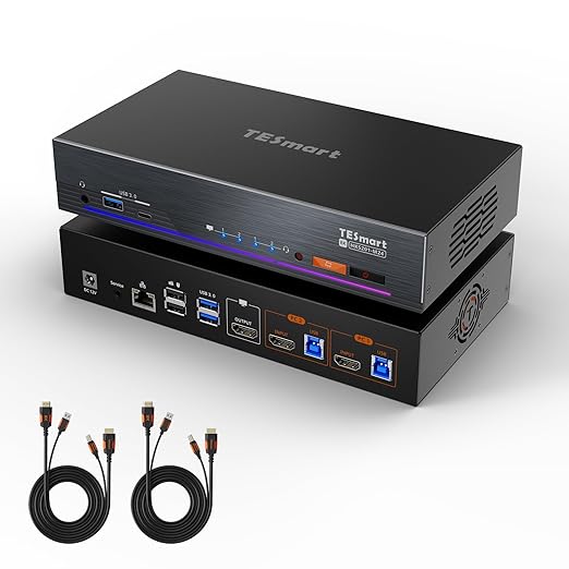 TESmart 8K@60Hz HDMI KVM Switch 2 Computers 1 Monitor, USB 3.0 HDMI KVM Switch by TESmart