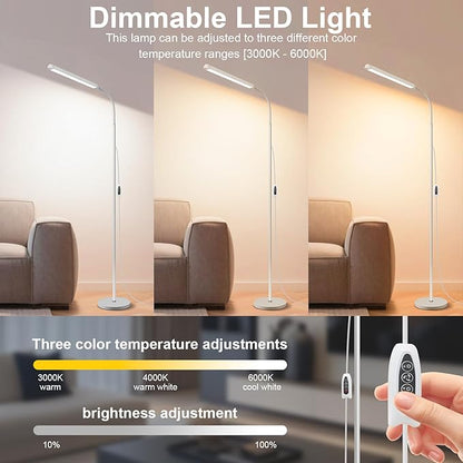 White LED Reading Floor Lamp, Bright 12W Dimmable Standing Light, Adjustable - Image 3