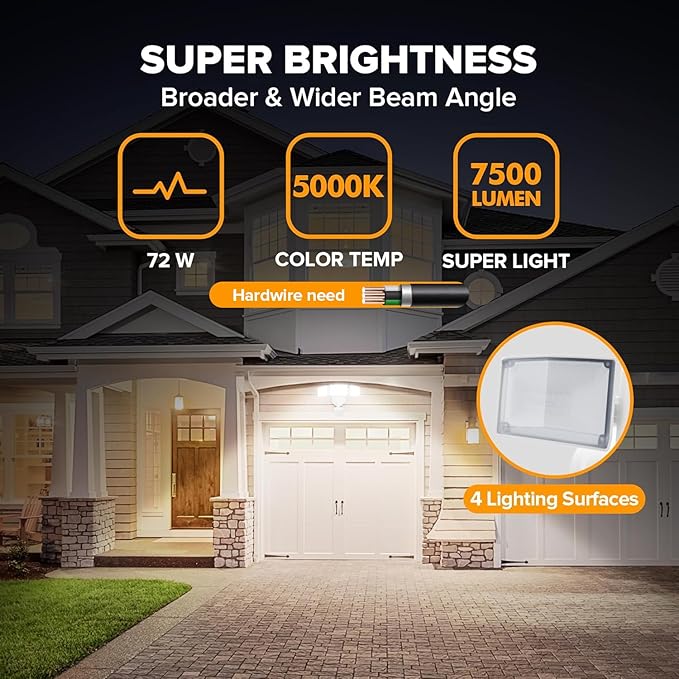 LUTEC 72W 7500LM LED Security Lights Motion Sensor Light Outdoor, 5000K Daylight - Image 2