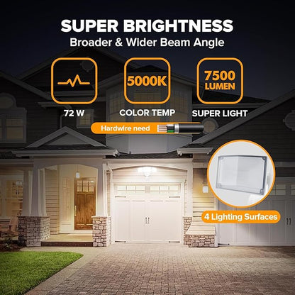 LUTEC 72W 7500LM LED Security Lights Motion Sensor Light Outdoor, 5000K Daylight - Image 2