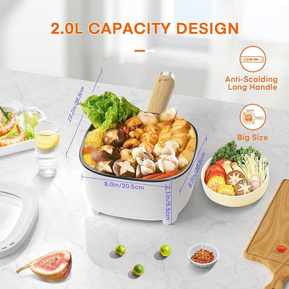 Audecook Hot Pot Electric 2L, Cermic Glaze Non-Stick Frying Pan 8 Inch - Image 3