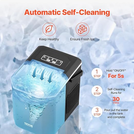 VEVOR Countertop Ice Maker, 9 Cubes Ready in 6 Mins, 26lbs in 24Hrs, - Image 4