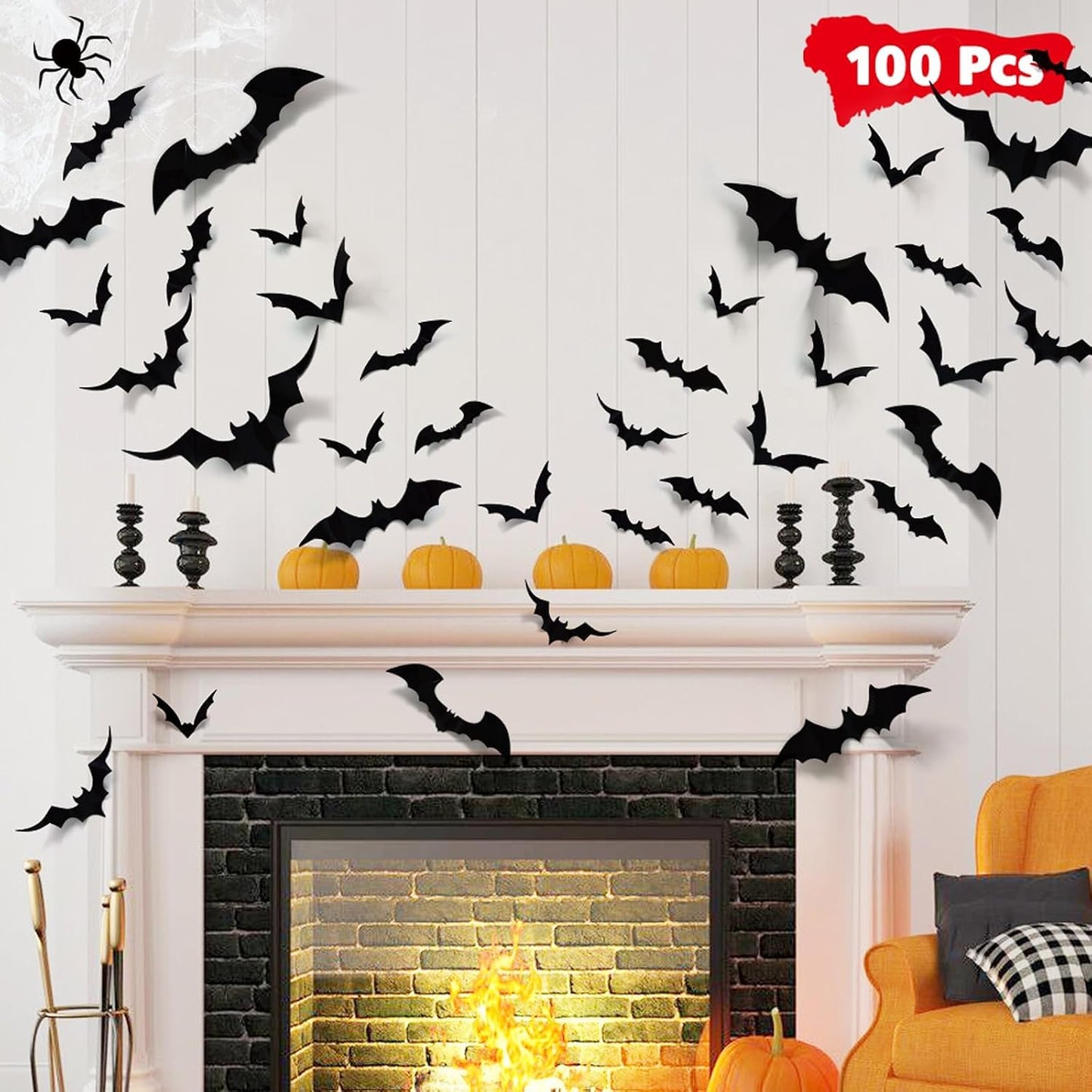 LUDILO 100Pcs Bats Halloween Decorations: Halloween Bats Wall Décor Sticker | PVC 3D Bats Wall Stickers, Scary Halloween Party Decorations Indoor Outdoor, DIY Home/Window/Door/Décor, Fall Décor