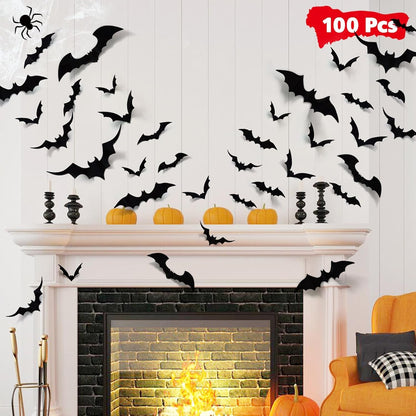 LUDILO 100Pcs Bats Halloween Decorations: Halloween Bats Wall Décor Sticker | PVC 3D Bats Wall Stickers, Scary Halloween Party Decorations Indoor Outdoor, DIY Home/Window/Door/Décor, Fall Décor
