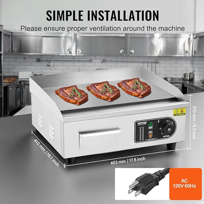 VEVOR Commercial Electric Griddle, 1700W Countertop Flat Top Grill, 18in - Image 5