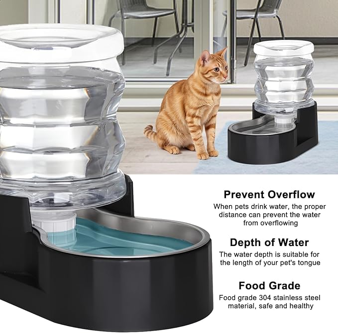RIZZARI Automatic Gravity Pet Waterer Dispenser : 4L Black Stainless Steel Bowl - Image 4