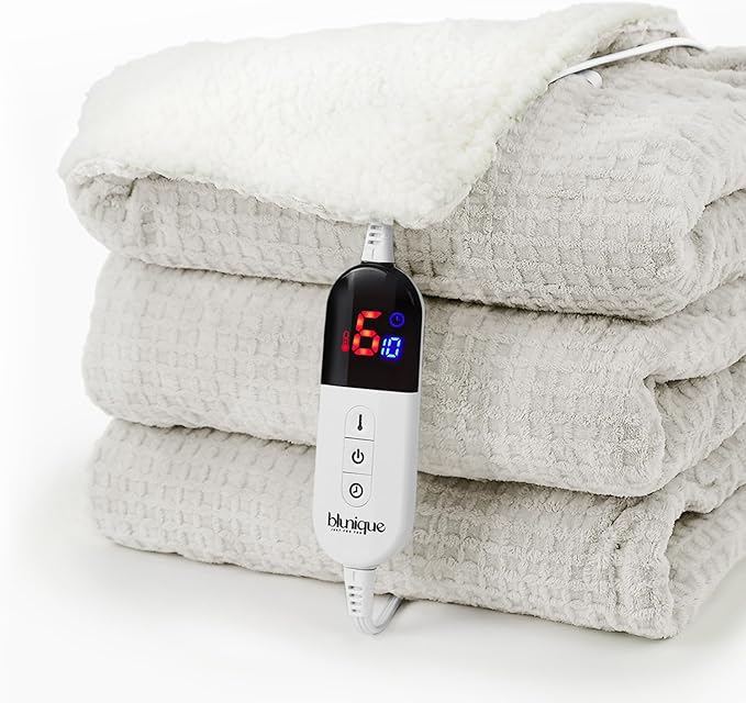 Heated Blanket Electric Blanket Twin Waffle, 62x84 Inches Sherpa Fleece Fast by blunique