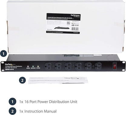 StarTech.com 16 Outlet Horizontal 1U Rack Mount PDU Power Strip - Image 7
