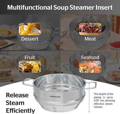 SUNHOUSE 5 Quart Stainless Steel Steamer Insert – Multi-Purpose Soup & Food - Image 4