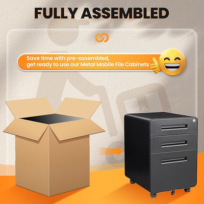 3 Drawer File Cabinet, Fully Assembled Mobile File Cabinets - Image 8