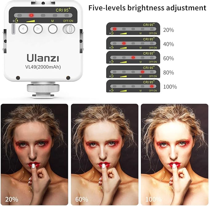 ULANZI VL49 2000mAh LED Video Light w 3 Cold Shoe, Rechargeable Soft Light Panel - Image 2