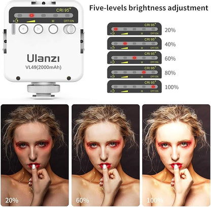ULANZI VL49 2000mAh LED Video Light w 3 Cold Shoe, Rechargeable Soft Light Panel - Image 2