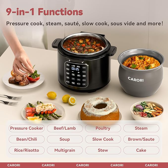9-in-1 Electric Pressure Cooker 6 Qt, Dual Inner Pots, Stainless Steel Pot and - Image 3