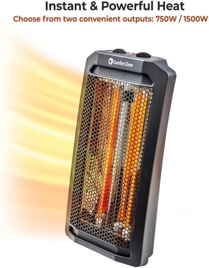 Comfort Zone Indoor Tower Space Heater, Adjustable Thermostat, Radiant Heat - Image 5