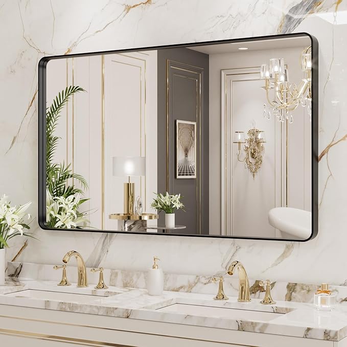 LOAAO 40x24 Inch Black Metal Framed Bathroom Mirror - Image 4