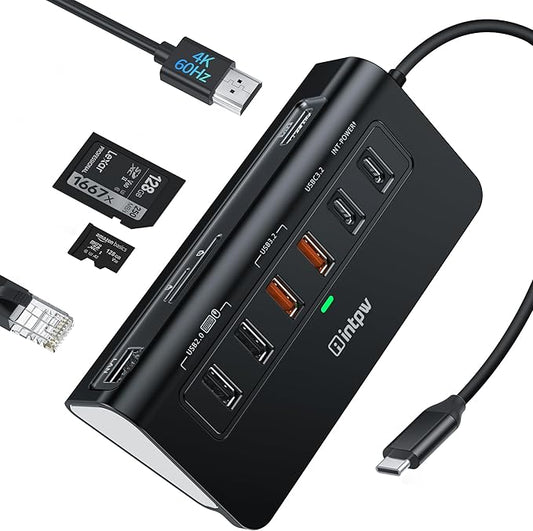 P9R PRO USB C Hub Ethernet, 10Gbps USB C Docking Station 10-in-1 by intpw