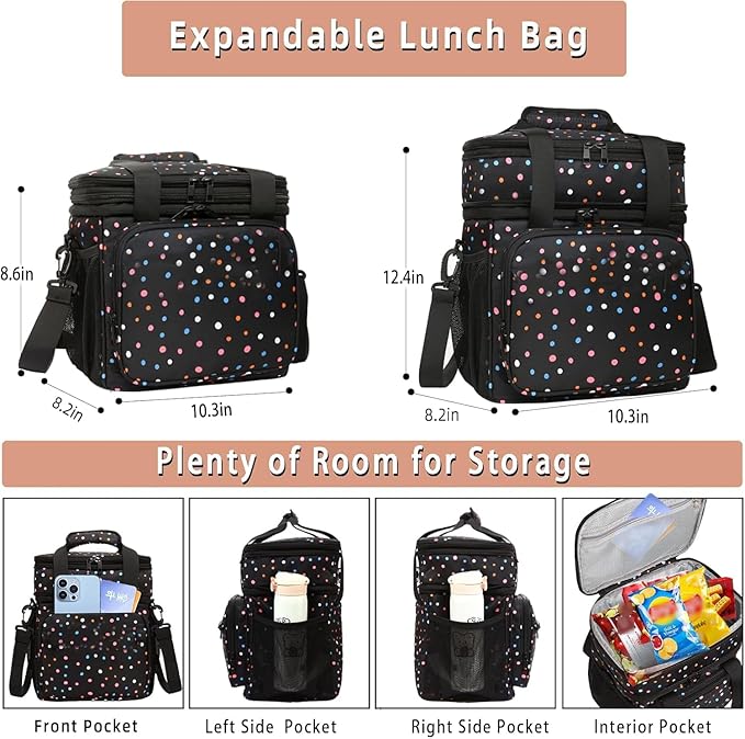 Expandable Insulated Lunch Box, Double Deck Lightweight Large Lunch Bag Tote - Image 3