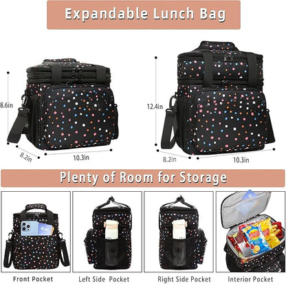 Expandable Insulated Lunch Box, Double Deck Lightweight Large Lunch Bag Tote - Image 3