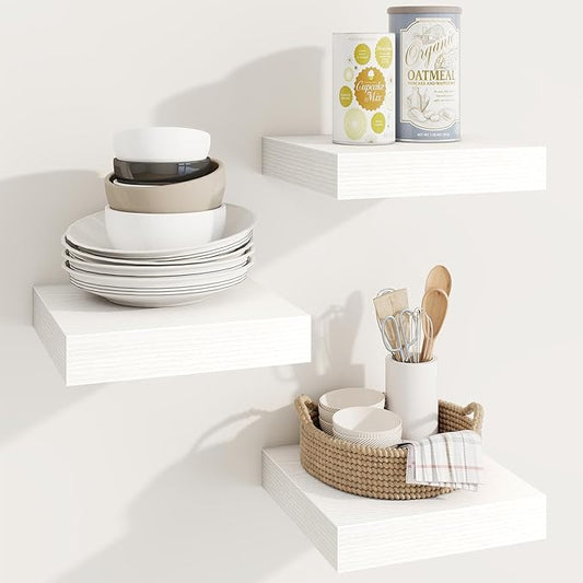 Square Floating Shelves for Wall, 3 Packs Small Wall Mounted Engineered Wood by Marsmiles