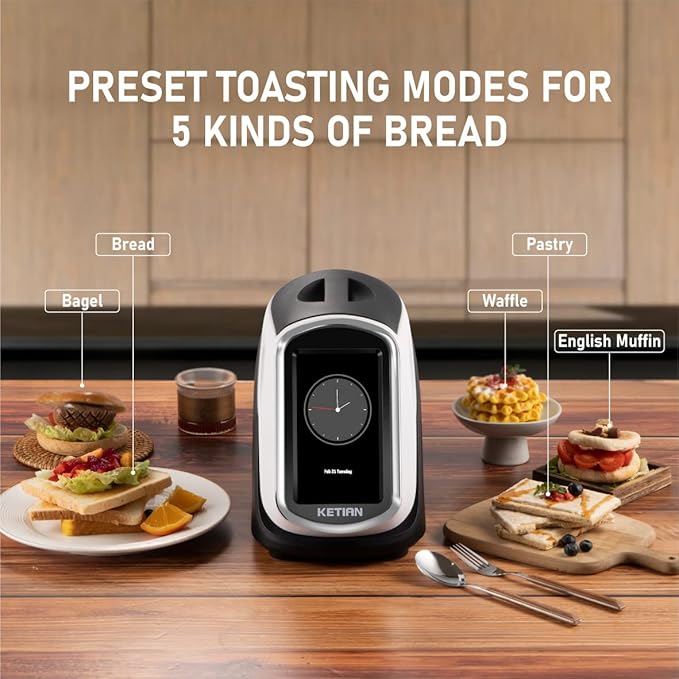 2 Slice Touchscreen Toaster, 2 Wide Slots, Smart Bread Toaster - Image 4