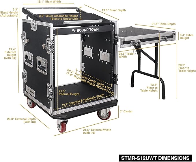 Sound Town Enhanced 1/2" Plywood 12U PA DJ Rack/Road Case - Image 6