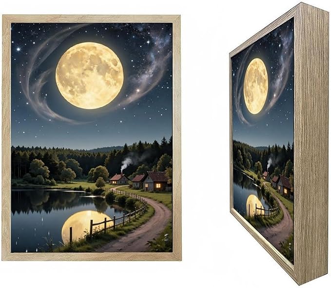 URVIP LED Glowing Photo Frame, 3D Starry-Sky Blue Moon Wall Art, 9x12 Inches by URVIP