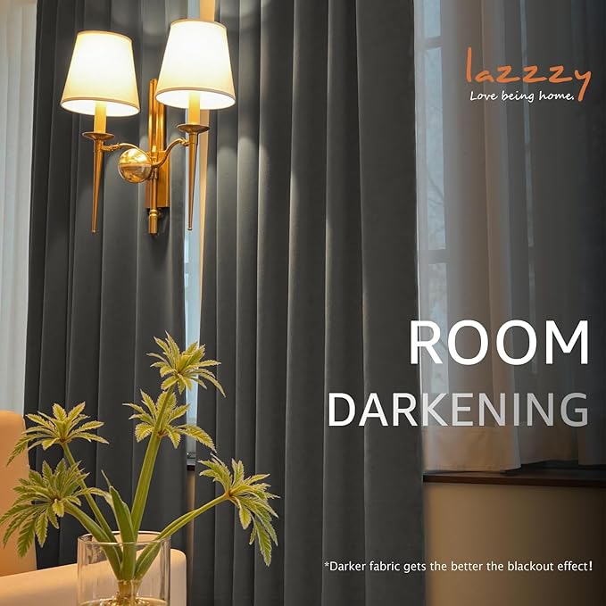 Lazzzy Velvet Blackout Curtains Thermal Insulated Room Window Drapes Super Soft - Image 8
