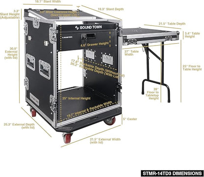 Sound Town Heavy-Duty 1/2" Plywood 14U PA DJ Pro Audio Rack/Road ATA Case - Image 6
