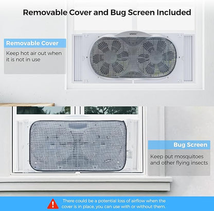 shinic 9" Twin Window Fan with Reversible Airflow, Removable Cover and Bug - Image 2