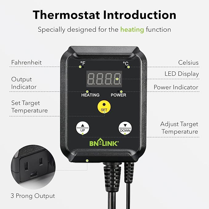 BN-LINK Reptile Thermostat Temperature Controller, Digital Heat Mat Thermostat - Image 2