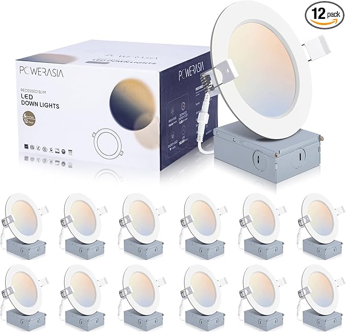 POWERASIA 12 Pack 4 Inch Ultra-Thin LED Recessed Ceiling Light by POWERASIA