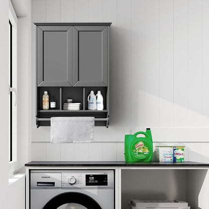 Bathroom Wall Cabinet with Towel Bar, Wooden Medicine Cabinet Adjustable Shelves - Image 7