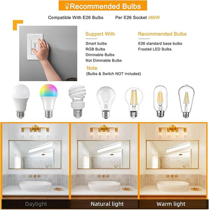 4 Light Gold Bathroom Vanity Light, Brushed Brass Bathroom Light Fixtures - Image 7