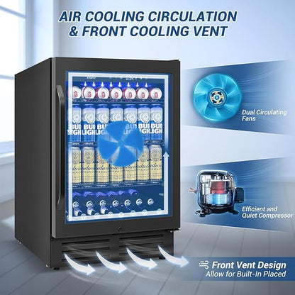 24" Black Beverage Refrigerator Cooler: 24Inch Built-In Under Counter Fridge - Image 4