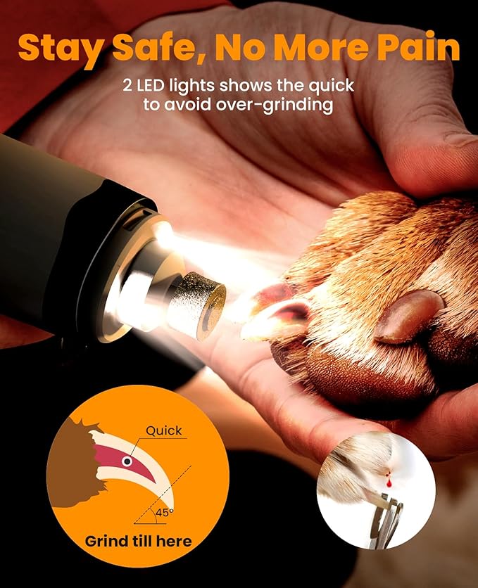 oneisall Dog Nail Grinder and Paw Trimmer Kit 3 in 1 Quiet Rechargeable - Image 3