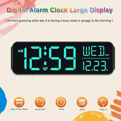 Peakeep Digital Alarm Clock for Bedrooms, Date Day of Week Large Display - Image 2