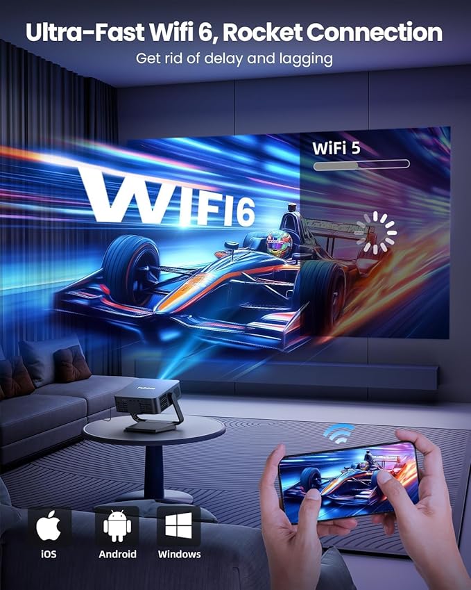 FUDONI Smart Projector with WiFi 6 and Bluetooth, 1080P Full HD Projector - Image 4