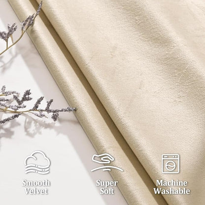 JIUZHEN Beige Velvet Curtains 72 inches - Image 3
