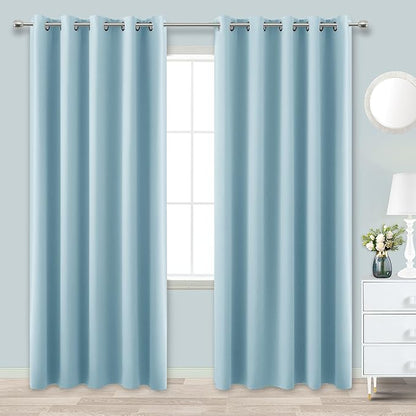 KOUFALL 72x84 Inch Length Light Blue Blackout Curtains by KOUFALL