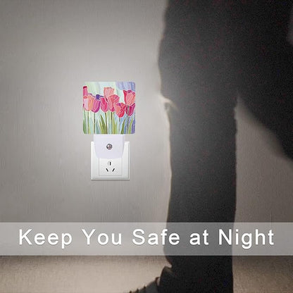 Smoaffly Pink Tulip Flowers Night Light Plug-in LED Nightlights Auto Sensor - Image 7