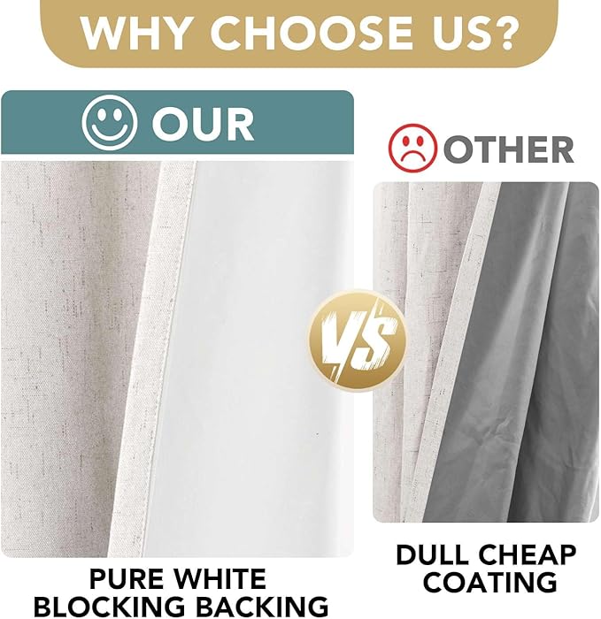 H.VERSAILTEX Ivory Curtains Blackout, 100% Blackout Linen Curtains - Image 3