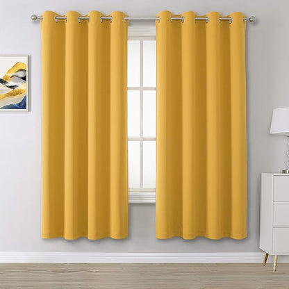 DUALIFE Mustard Yellow Curtains 52 X 63 Inch Set of 2 Panels Room Darkening by DUALIFE
